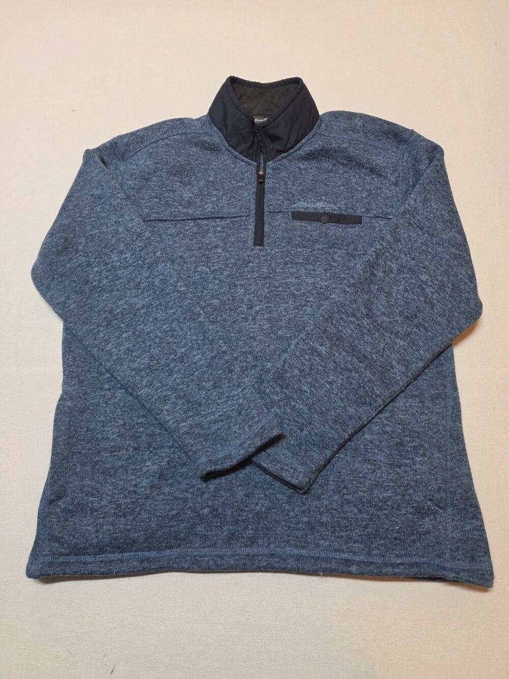 Eddie Bauer Men’s Pullover Size Large Blue Sweater Fleece 1/4 Zip Pocket